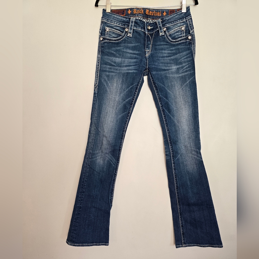 Rock Revival Jeans Jasmine Boot Women Studded Blue Jeans.